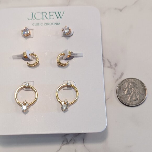 J.Crew Round Cubic Zirconia Earrings Set-of-Three - Picture 4 of 6